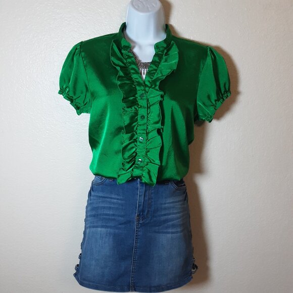 BCX Green Satin Blouse - Picture 4 of 4